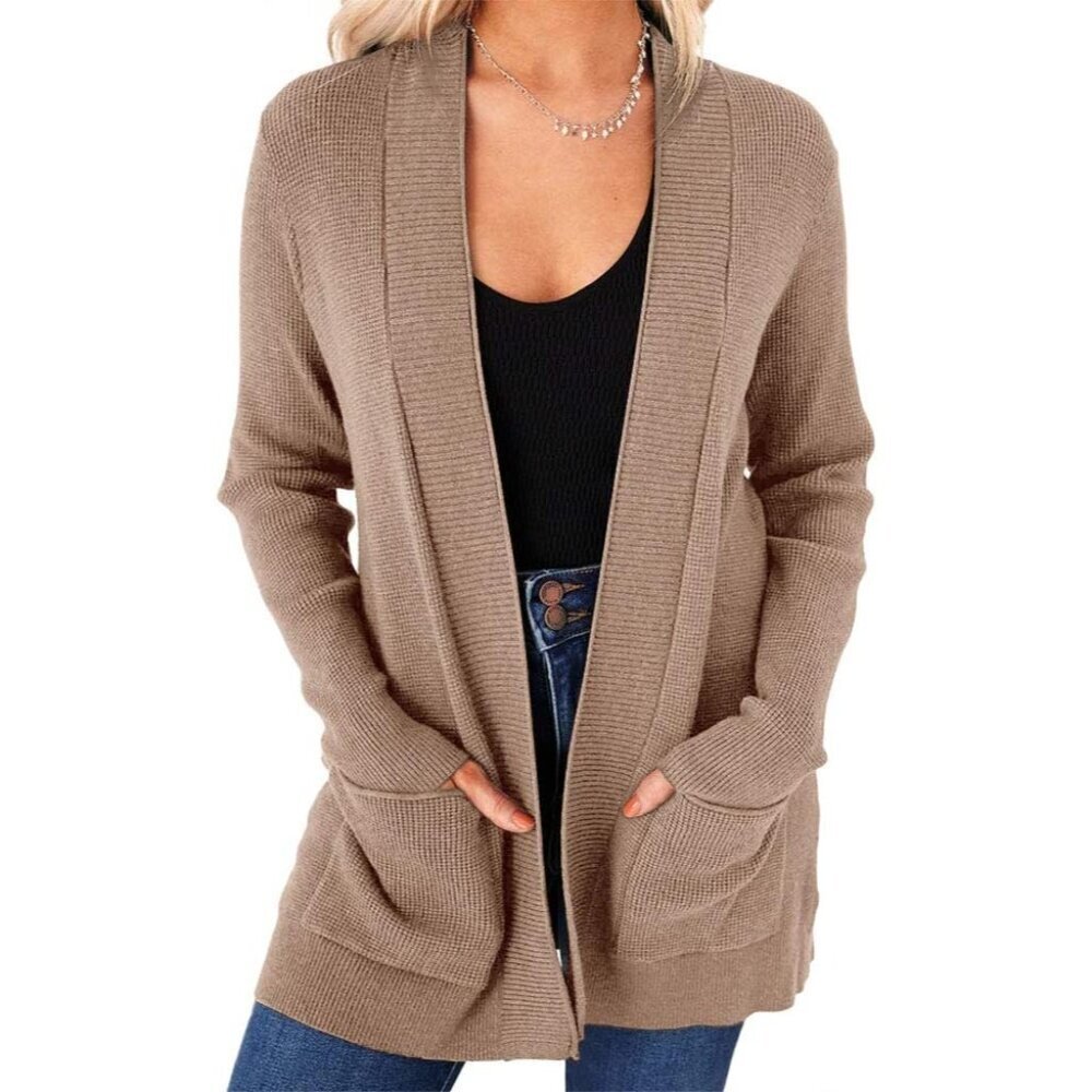 Womens Knit Cardigan Long Sleeve Pockets Casual Outerwear Large